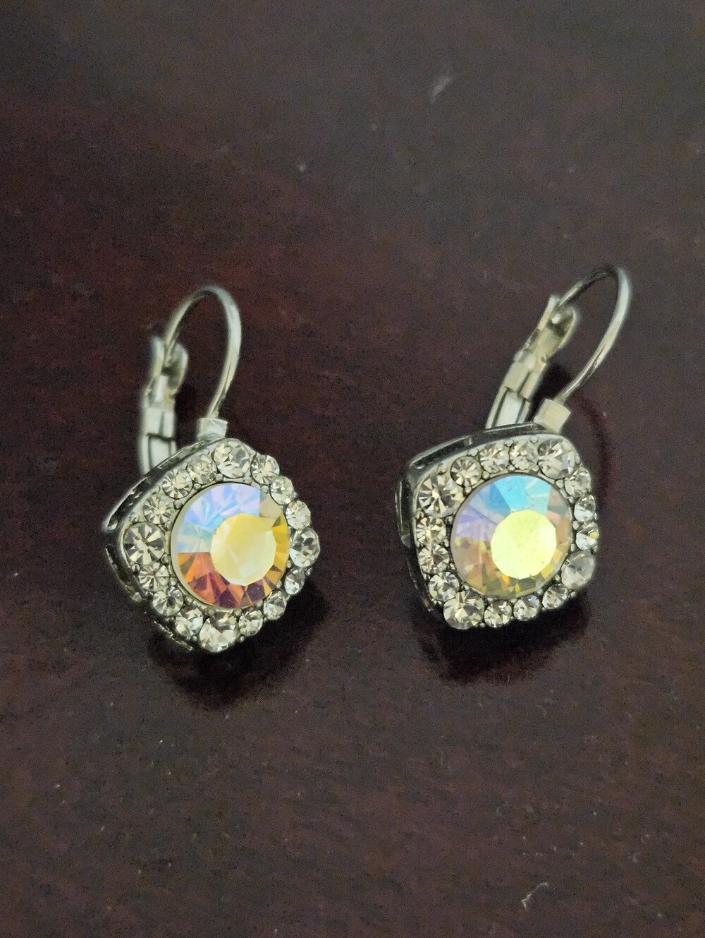 Aurora Crystal Drop Earrings - Rainbow Iridescent and Silver